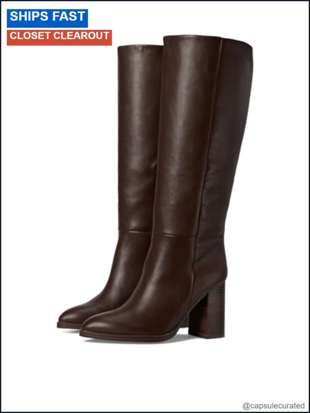 Wide Calf Knee High Block Heel Boots Pointed Toe Zippered Mid-Top